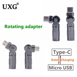 90 degree 270 degree right angled elbow Type-C usb-c to Micro USB charging data adapter fast 3A/5A rotating luminous adapter