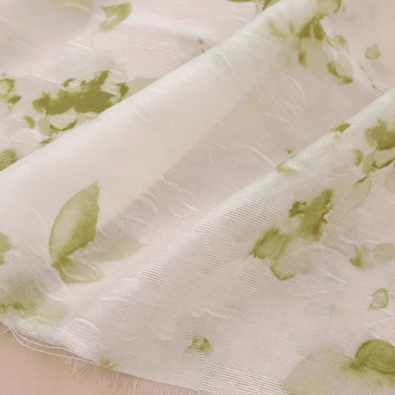 Fabric Pastel Green Ombre Floral Print Jacquard Subtle Pattern Hanfu Qipao Dress Material Spring Summer Sheer Luxe Textile