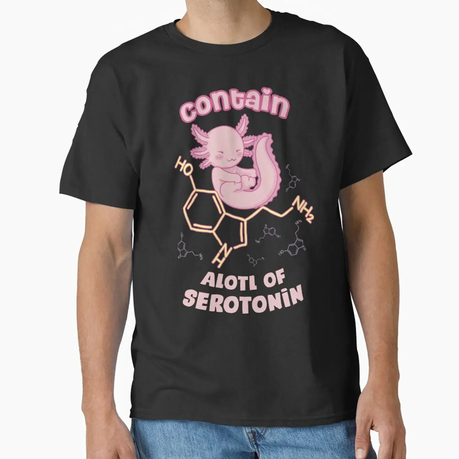 Serotonin Molecule With Axolotl Pun Classic T Shirt vintage Washed Casual Unisex homme Breathable Stylish Top For Everyday Wear