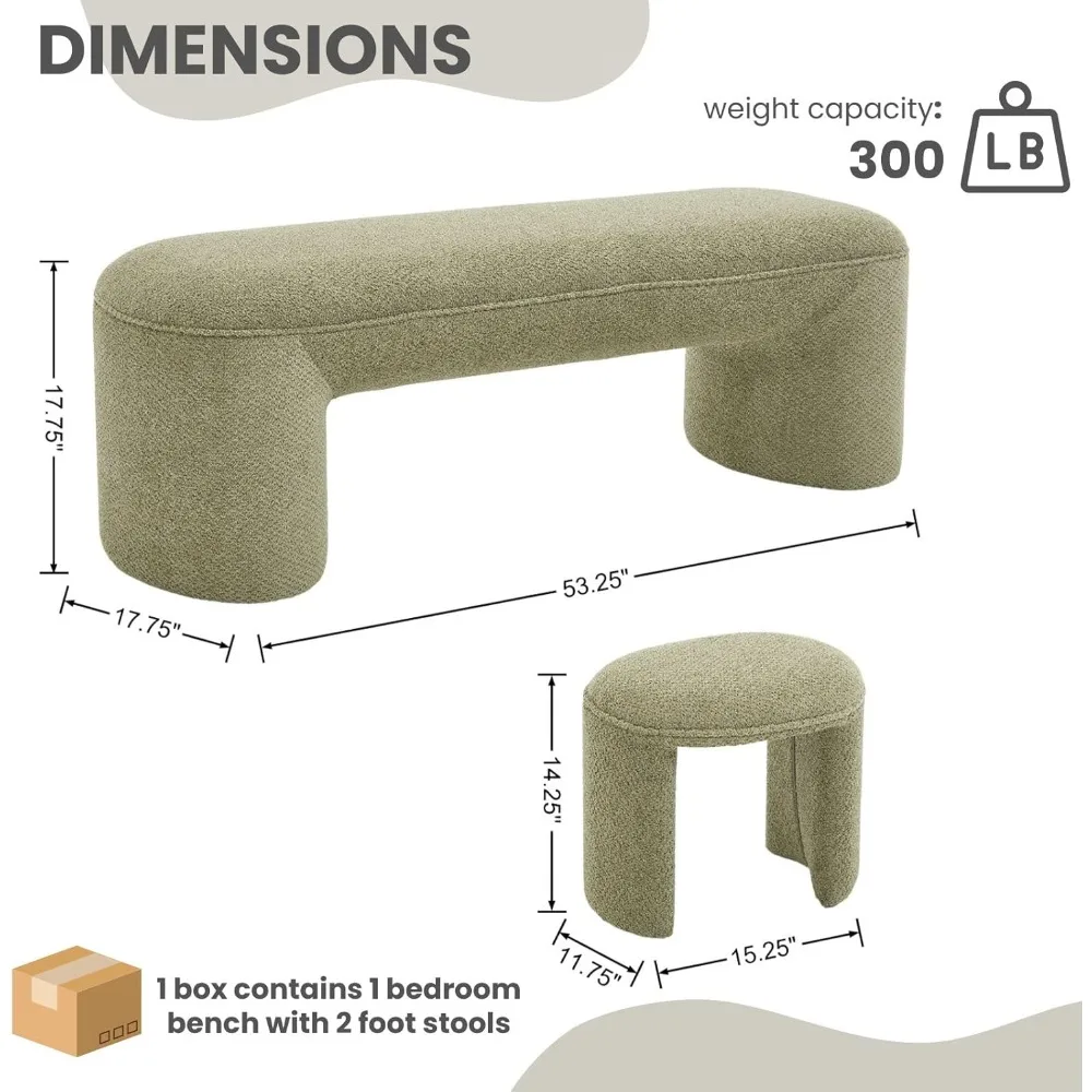 طقم مقاعد عثمانية متداخلة، 53 نهاية منجدة طويلة من مقعد السرير مع مقعدين مقوسين حديثين بطول 15 قدمًا من الشنيل مريحًا