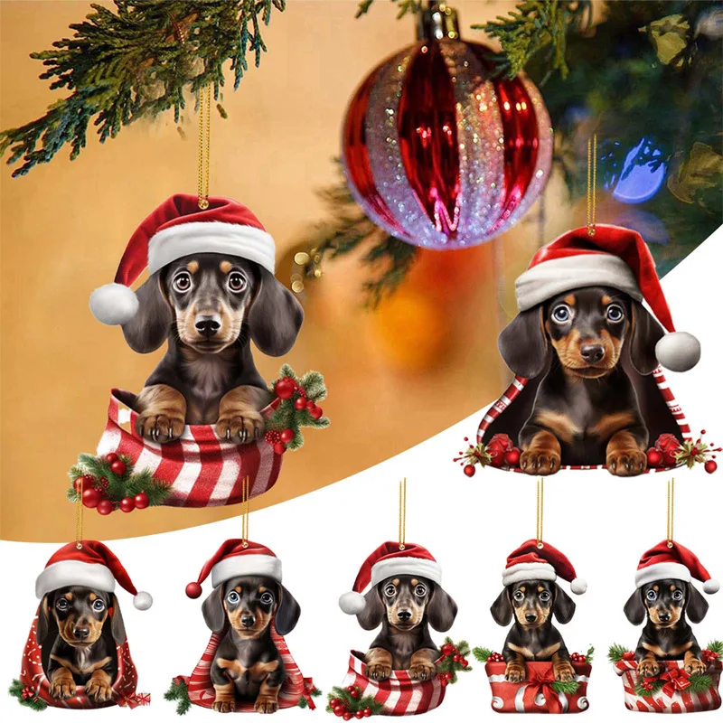 2023 New Christmas Tree Creative Puppy Car Pendant Backpack Dog Pendant Christmas Home Decoration Christmas 2D DIY Decoration