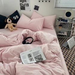 INS style solid brushed washable bed Flat sheets duvet covers pillowcase sets 2pcs/3pcs lightweight breathable machine washable