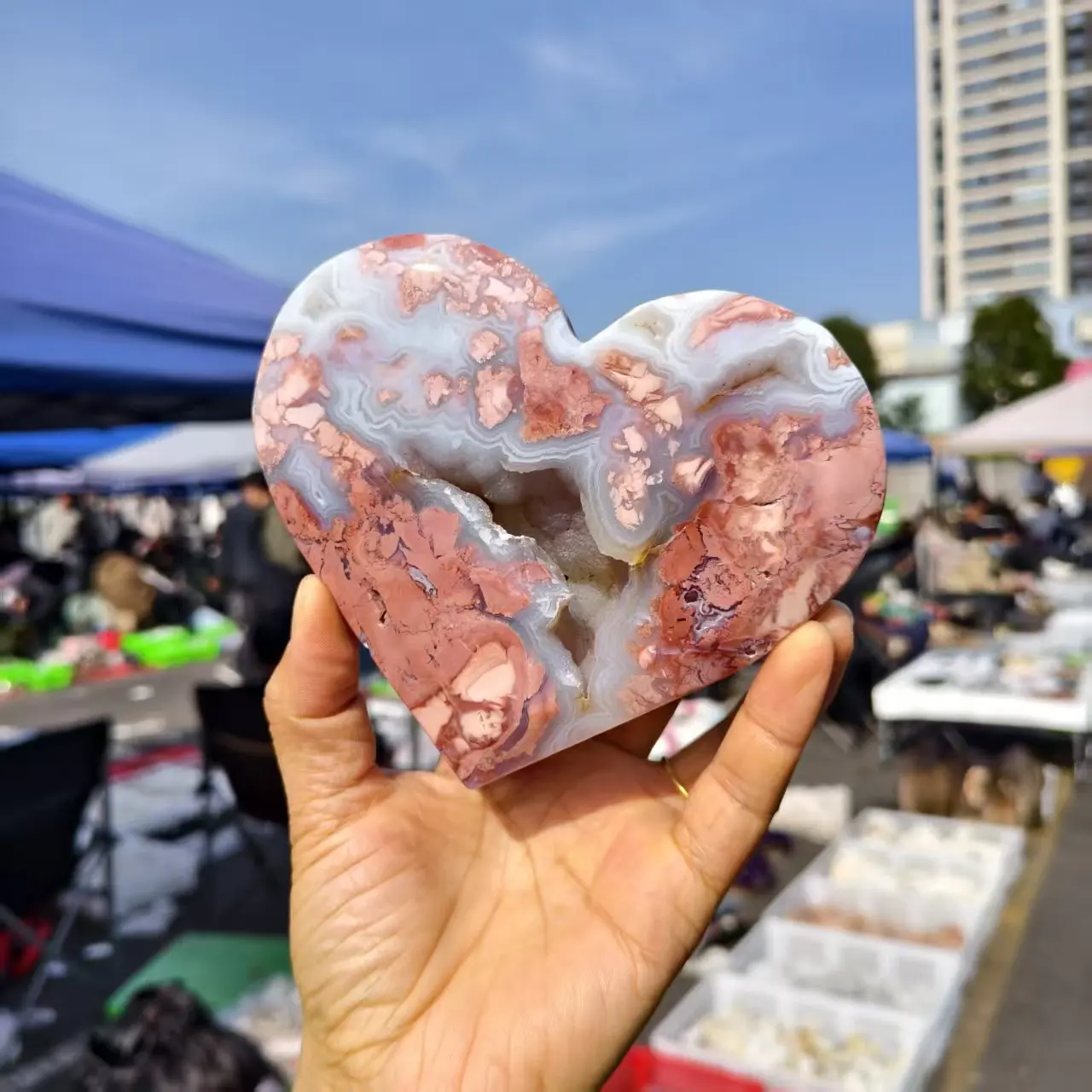 Natural Pink Agate Crystal Cave Moon, Quartz Crystal Pink Agate Moon, Mineral, Reiki, Healing