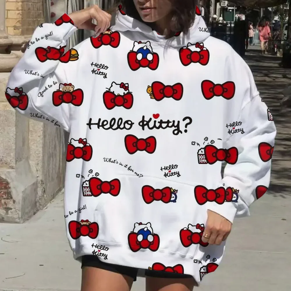Y2k مرحبا كيتي نمط المرأة هوديي كم طويل ملابس يومية غير رسمية 2025 الربيع والخريف المرأة هوديي سترة المرأة