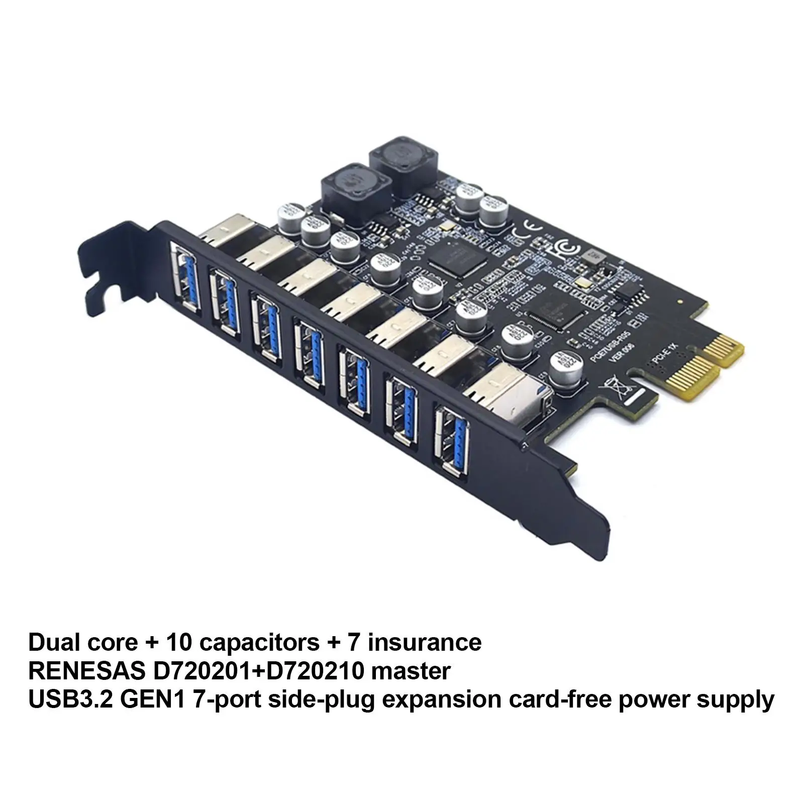 USB 3.2 Gen1 PCIE Card 7 Ports 19pin Hub Controller for PC Case Expansion Slot D720201 D720210 Master Control Kit