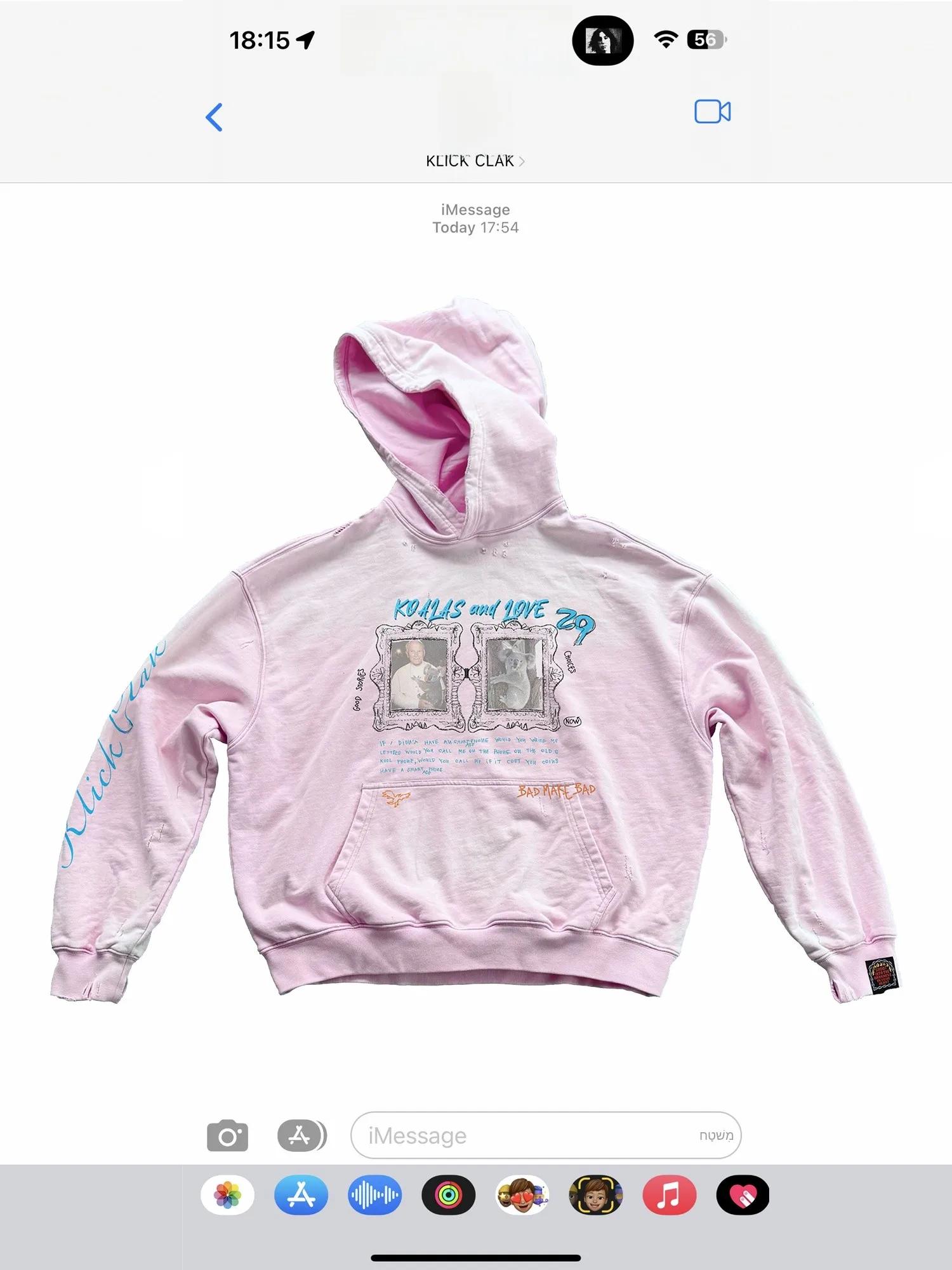 Sudadera KLICK CLAK con Capucha, Color Rosa Cristal, Estilo Graffiti Desgastado, Unisex, Manga Larga, Cuello Redondo, Estampado, Algodón