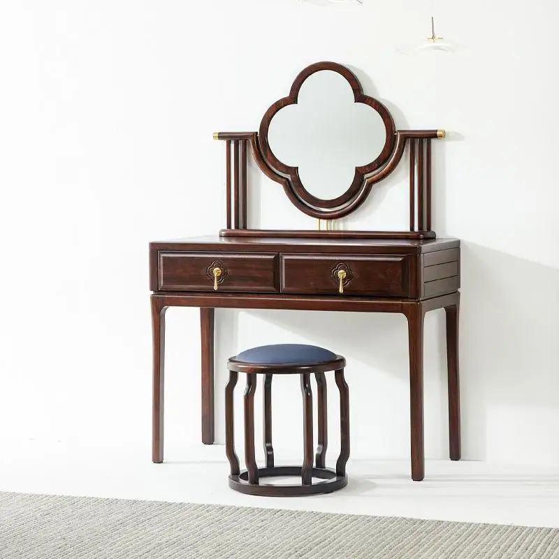 New Chinese-style all-solid wood dresser, modern light luxury mini dresser, makeup mirror, makeup stool combination