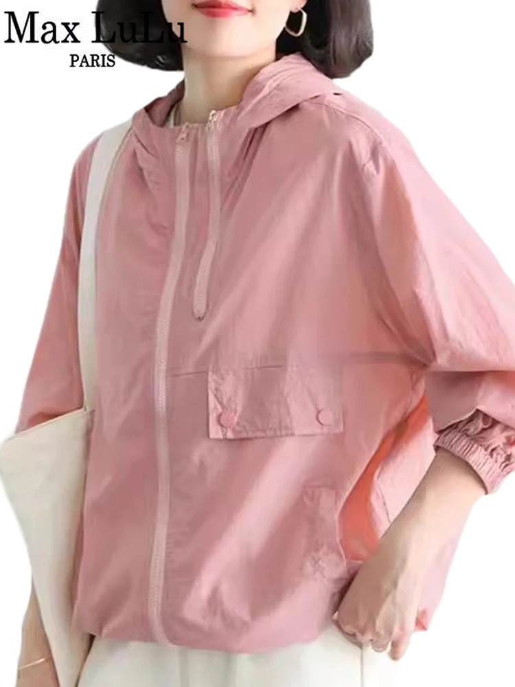 Modne kurtki w stylu Casual, letnia marki Max LuLu damskie koreańskie 2024 luźne z kapturem, na suwak Vintage płaszcze Harajuku damskie klasyczne