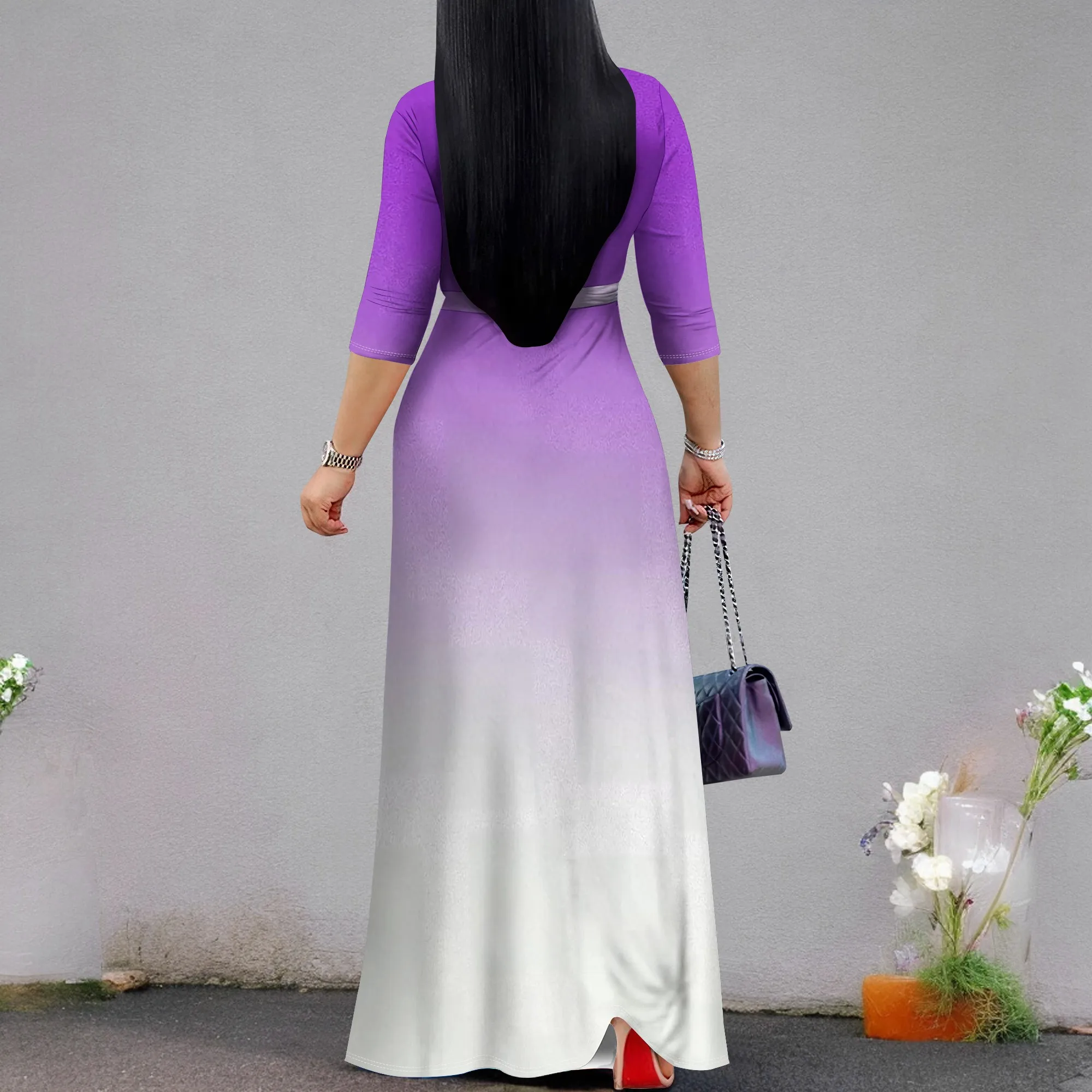 Robe longue portefeuille pour femmes, col en V, manches 3/4, taille haute, mi-longue, robes d'invitées de mariage élégantes avec ceinture