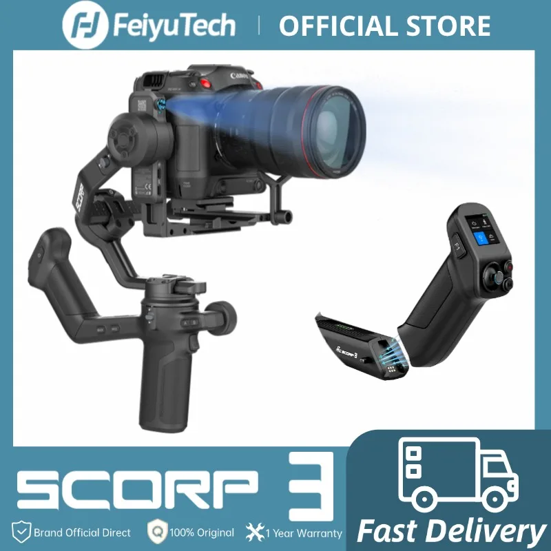 

FeiyuTech SCORP 3 Camera Gimbal Stabilizer for DSLR&Mirrorless 3.5kg Payload AI Tracking Detachable Control Handle Touch screen