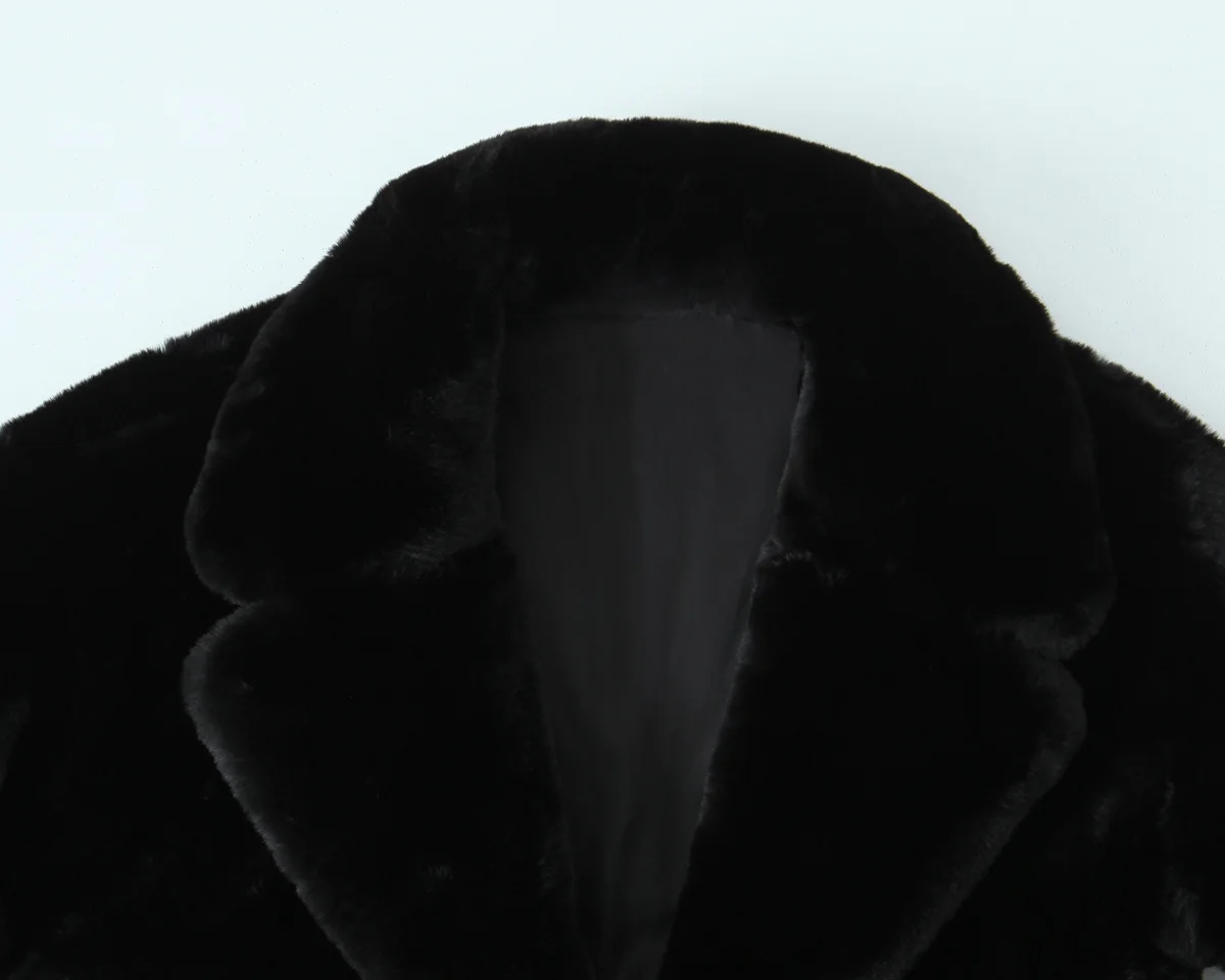 معطف نسائي غير رسمي جديد لشتاء 2025 فضفاض أنيق ومتعدد الاستخدامات من الفرو الصناعي متوسط الطول وطية صدر السترة وأكمام طويلة #3