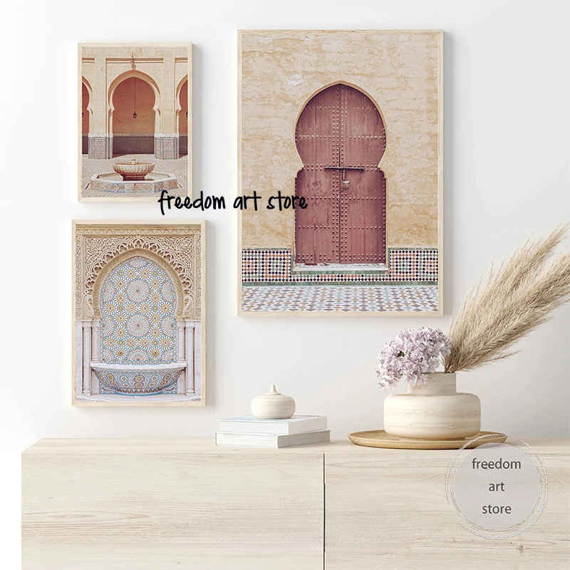 Vintage Moroccan Architecture Islamic Casablanca Mosque Landscape Art Poster Canvas Painting Wall Prints Picture Room Home Decor