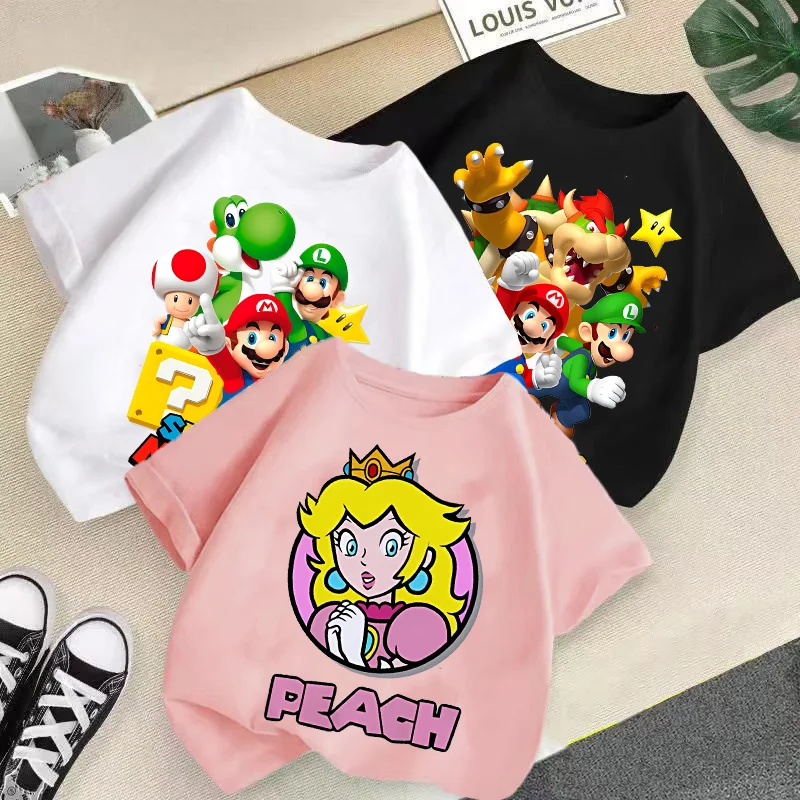

New Super Marios Print Graphic T Shirts Summer Kids Clothes Girls Boys Short Sleeve Cartoon Game Tops Child Comfortable T-shirt