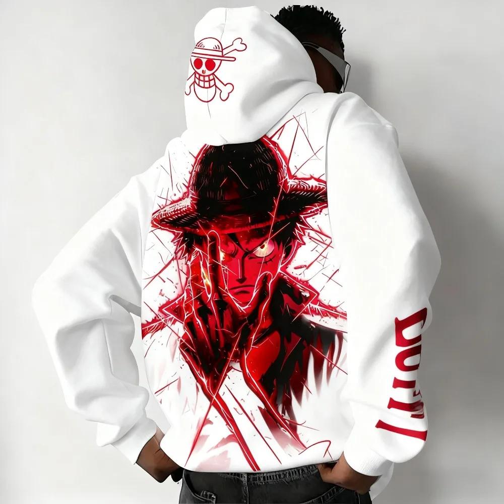 One Piece Rufy Autunno/Inverno Nuova Felpa con Cappuccio 2025 da Uomo Street Anime Stampato Allentato Casual Americano Hip Hop Genitore Bambino Maglione Top
