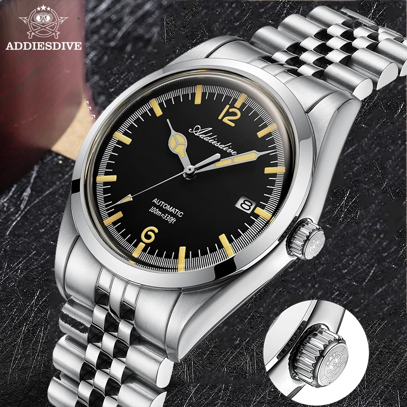 

ADDIESDIVE 39mm Automatic Mechanical Watch Leisure Stainless Steel Men's Dive Watches Bubber Mirror Luminous Relogios Masculino