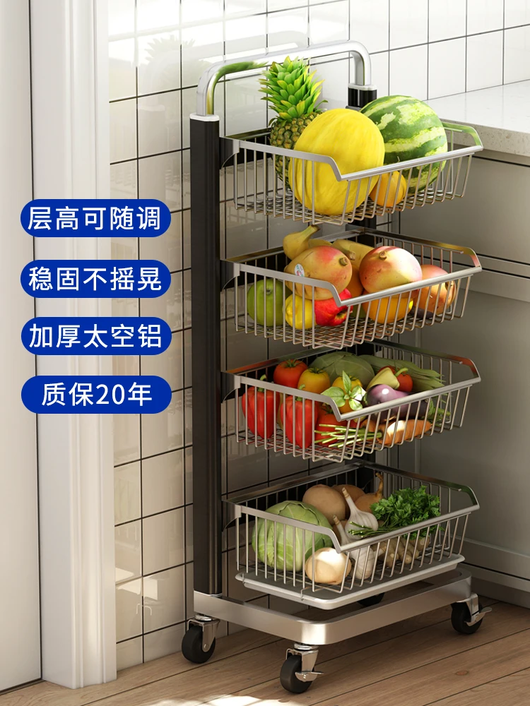 Kitchen vegetable rack floor multi-storey home thickened removable fruit basket storage basket cart