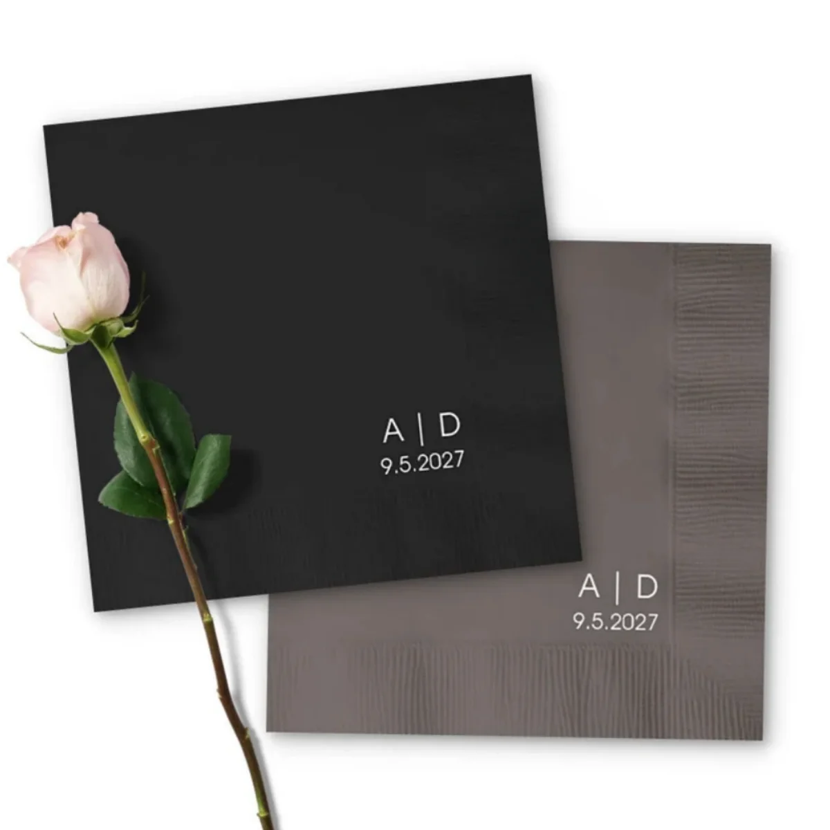 50Pcs Minimalist Personalized Wedding Napkins with Initials - Custom Cocktail Napkins, Monogram Initials Napkin, Modern Napkins