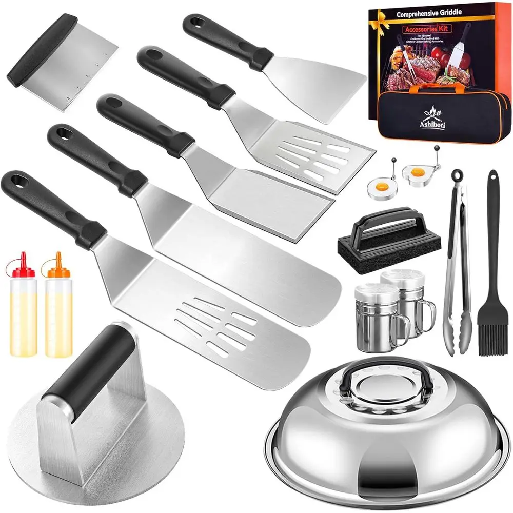 

Griddle Accessories Kit, 19-Piece, Enlarged Grill Space, Salt and Pepper Shakers, Grill Tools Set