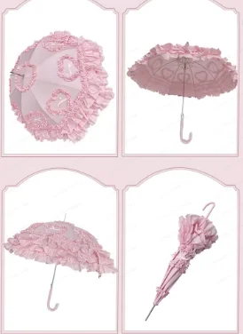 Heart Love Lolita Sun Protection Umbrella Girl Heart Princess Umbrella Color Matching Lace Straight Handle Bird Cage Lo Umbrella