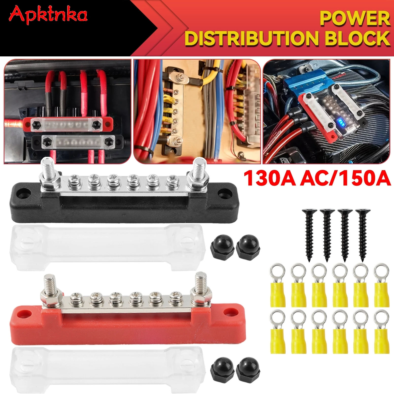 

M6 12V Bus Bar 2x 1/4 inch Power Distribution Block 150A Electrical Terminal Block Buss Bar for Car Marine Boat Power System