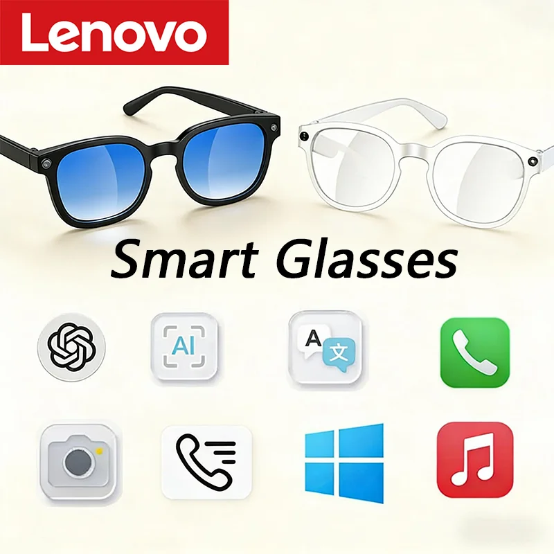 

Умные очки Lenovo AI с функцией перевода, HD-камерой 8 МП, записью видео 4K, Bluetooth, записью звонков, музыкой, умные солнцезащитные очки, новинка 2026 года