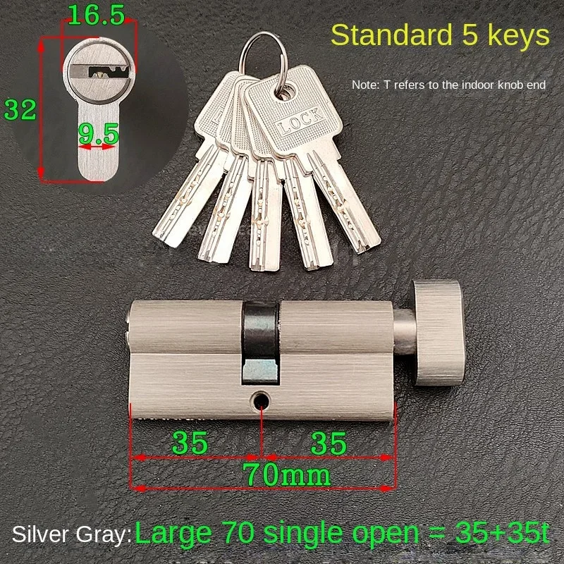 Lock Cylinder Security Lock Core Door Cylinder Interior Bedroom Living Handle Brass Lock 5 Keys 55 60 65 70 75 80 85 90-120mm