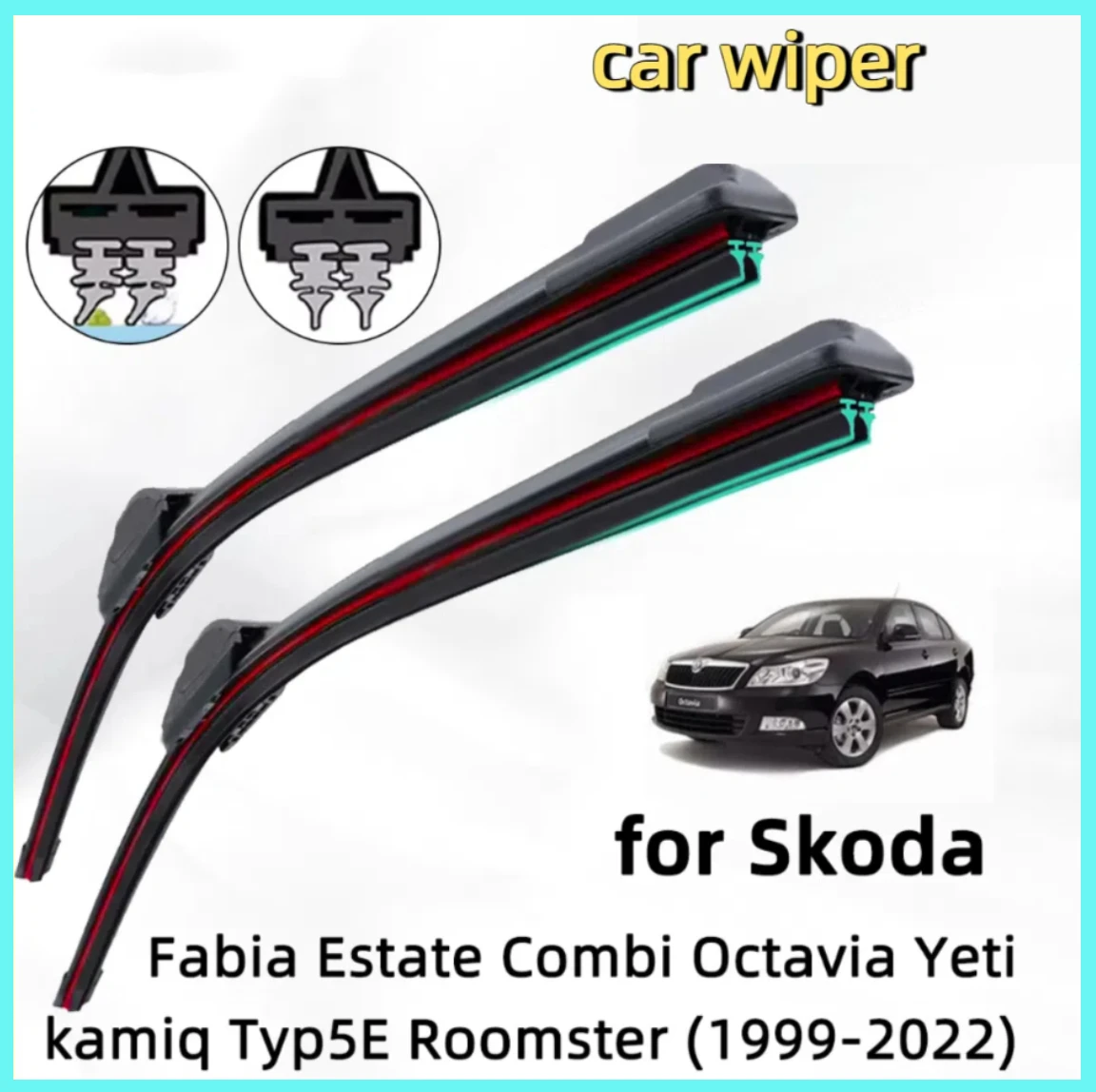 

Double Rubber Car Wiper for Skoda Fabia Estate Combi Octavia 1U A5 Yeti Front Wiper Blades Brushes Cutter Accessories Windscreen