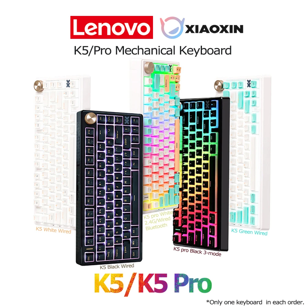 

Механическая клавиатура Lenovo Xiaoxin K5 K5pro для ПК Win RGB Blacklight, красочная проводная, с возможностью горячей замены, бесшумная, с возможностью горячей замены