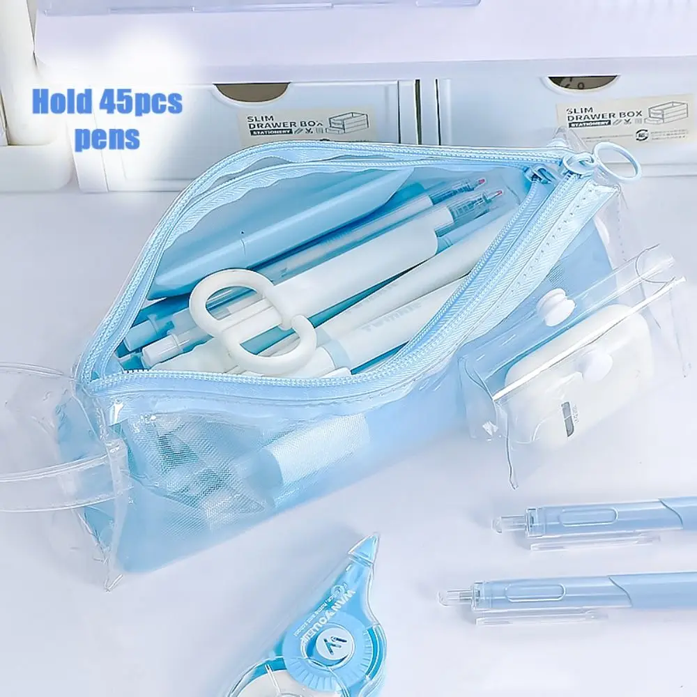 High Quality Double Layer Pen Bag Transparent Large Capacity Pencil Case Detachable Pen Box Back To School Gift