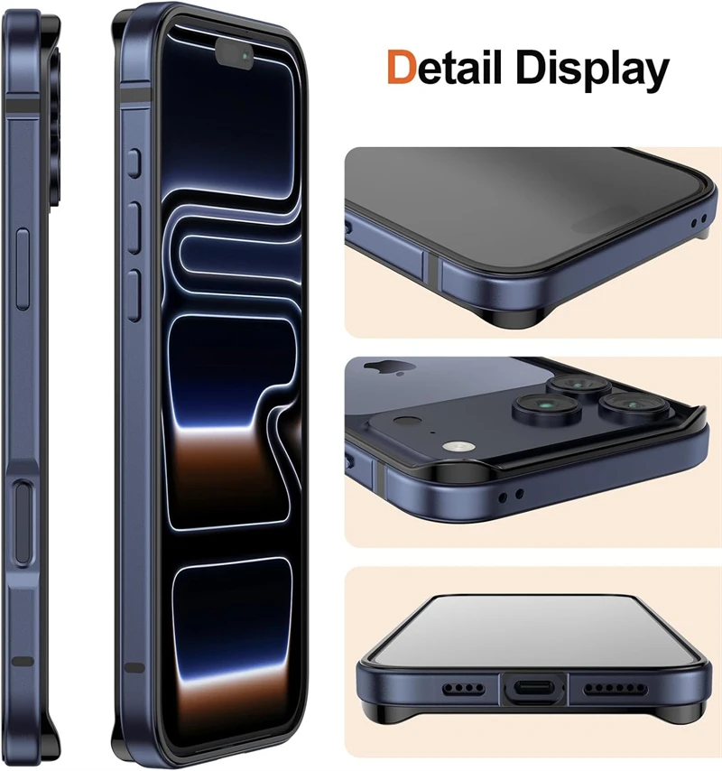 Aluminium Metal Bumper Slim Case for IPhone Air 17 16 E 15 14 13 12 11 Pro Max Plus 16E 17Pro IPone Soft Inner Phone Frame Cover - view 5