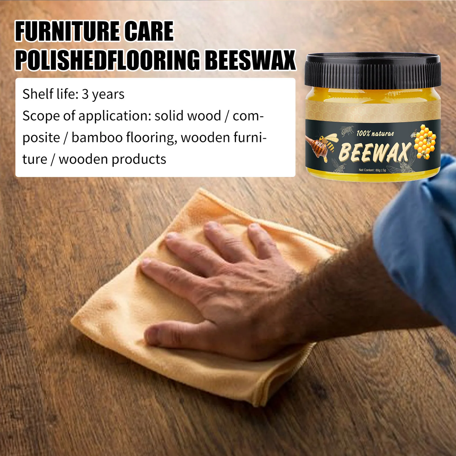 eelhoe Canned Wooden Furniture Cleaner Polishing Wax Home Furniture Care Waterproof Polishing Beeswax For Floor, Table, Chair