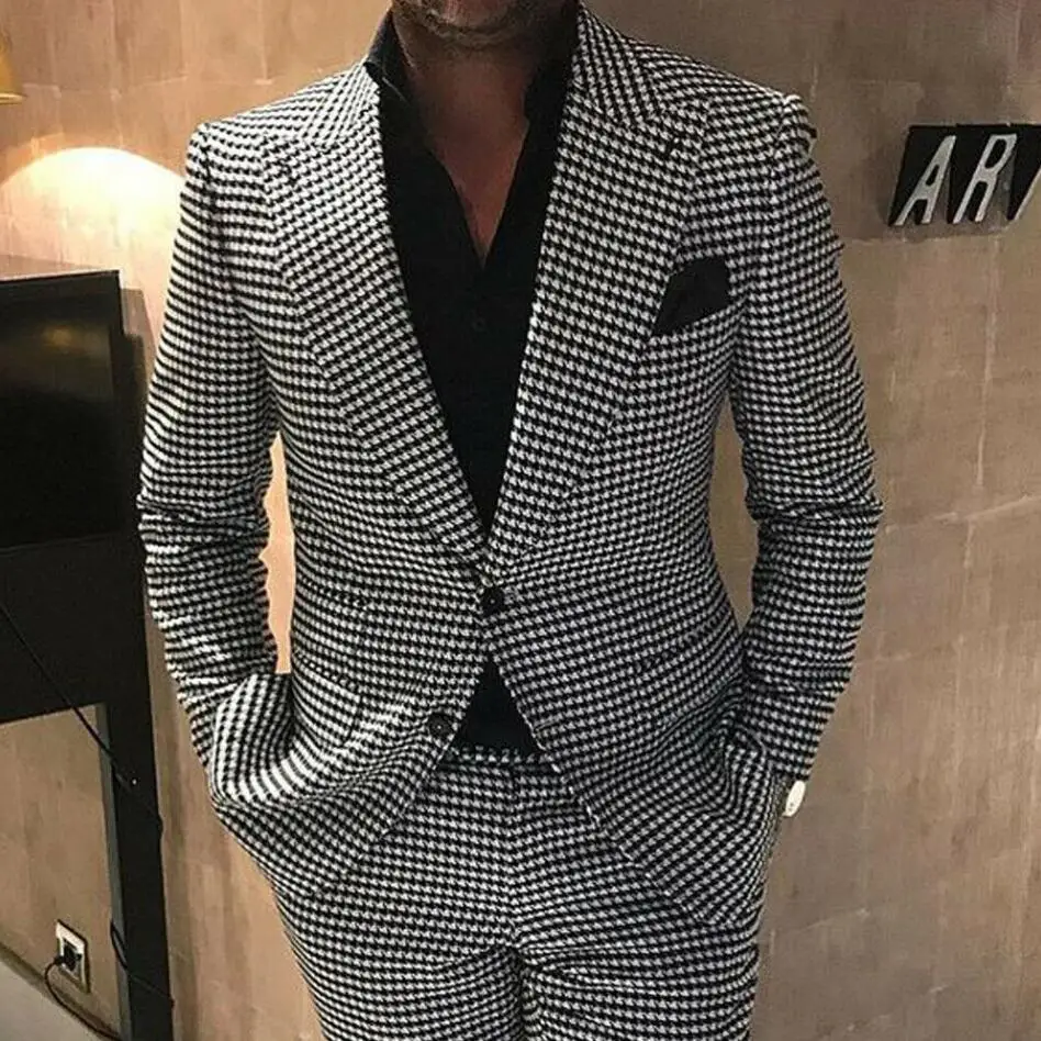 Traje de Tweed con estampado de pata de gallo para hombre, traje de dos botones para novio, ropa de graduación y boda, a la moda, hecho a medida, 2 piezas