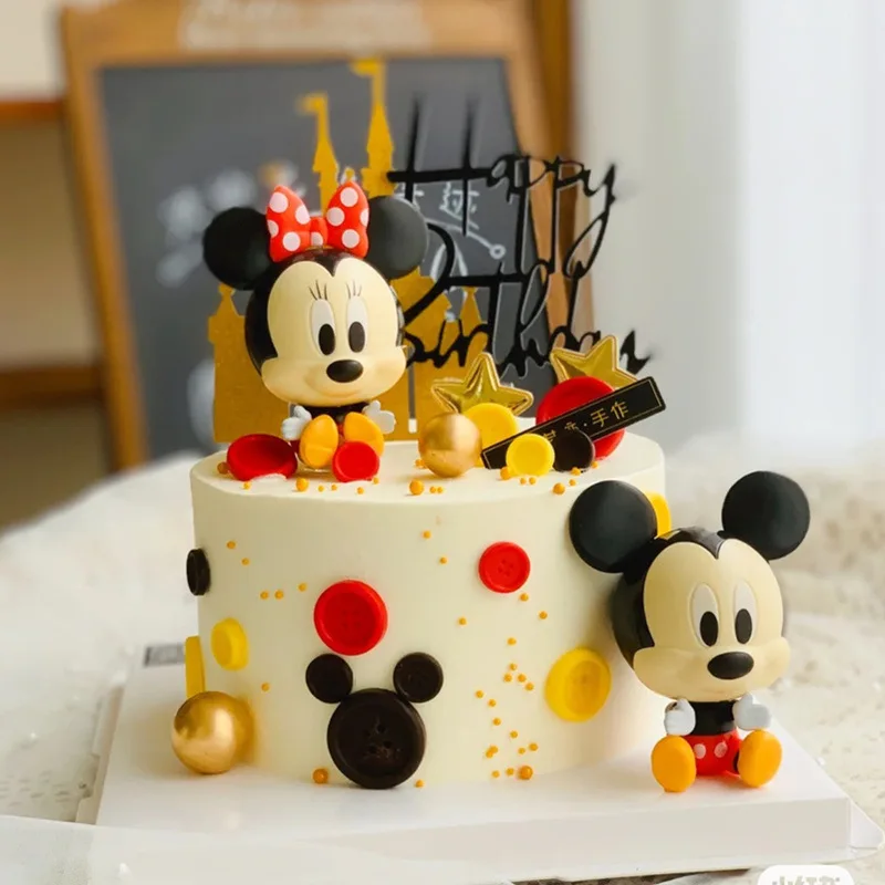 2pcs/set plastic material Figures Mickey Mouse Minnie Mouse Clubhouse Birthday Party Cake Decoration PVC Anime Figure Toys