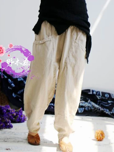 100% de lino para mujer, pantalones bombachos informales, recién llegados, primavera 2021, estilo Vintage, Color sólido, pantalones holgados hasta el tobillo para mujer M1555