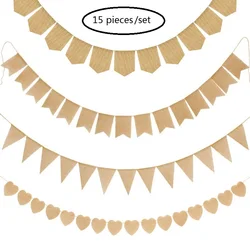 15PCs/set Blank Burlap Banner DIY Highchair Linen Bunting Birthday Garland Anniversary Party Hanging Banner