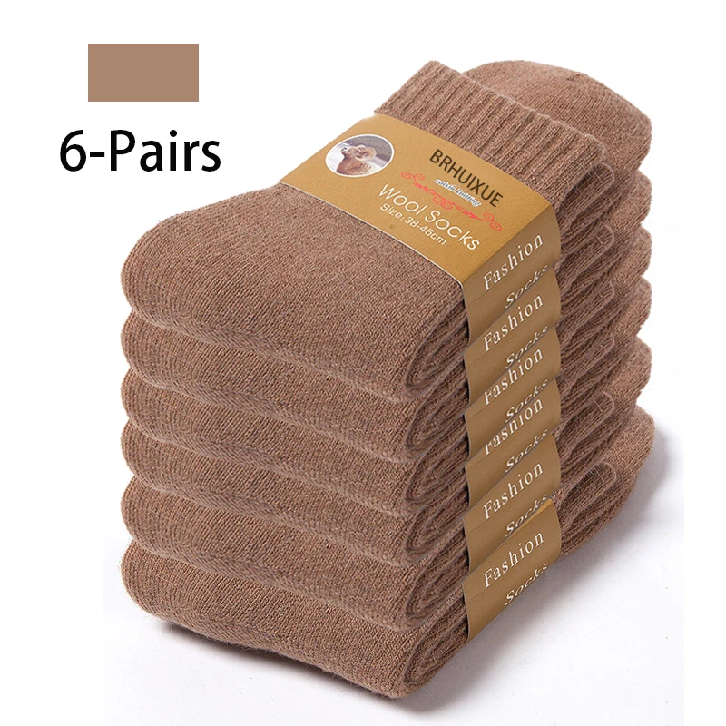 6 Paar Winter-Wollsocken, männliche Herrensocken, super dickere, solide Socken, Merino-Plüsch-Damensocken gegen kalten Schnee, Frottee-Socken – Detail 16