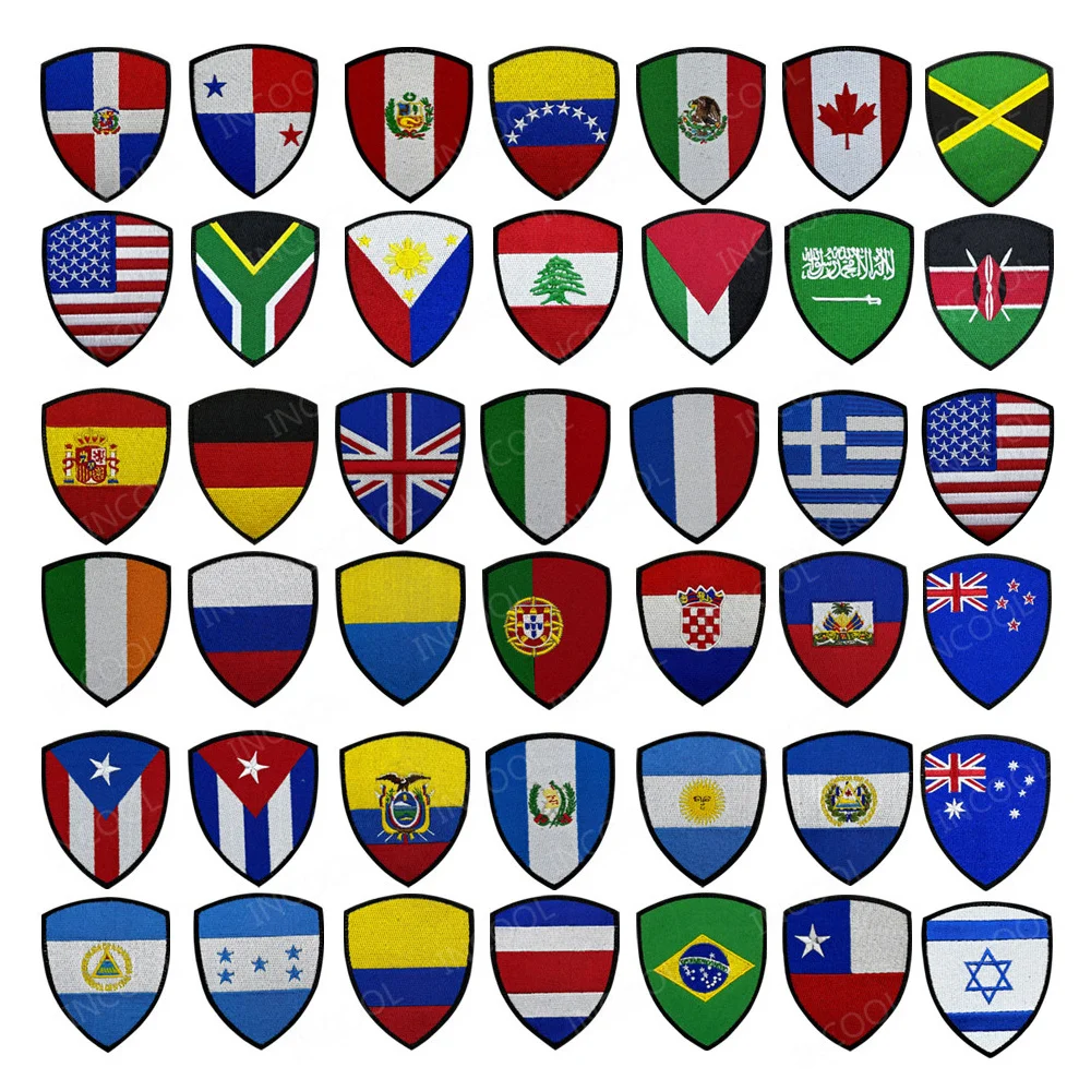 National Flag USA Brazil Peru Croatia Israel Spain France Chile Ukraine UK Embroidered Patches Tactical Appliques Armband Badges
