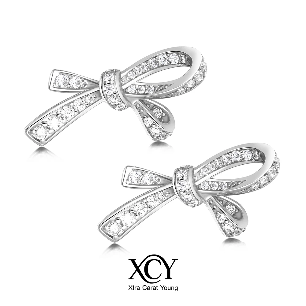 

XCY Sweet Bow Knot Stud Earrings for Women Sparkling 5A Zircon 14K Gold Plated Dainty Earrings Daily Accessories Elegant Jewelry