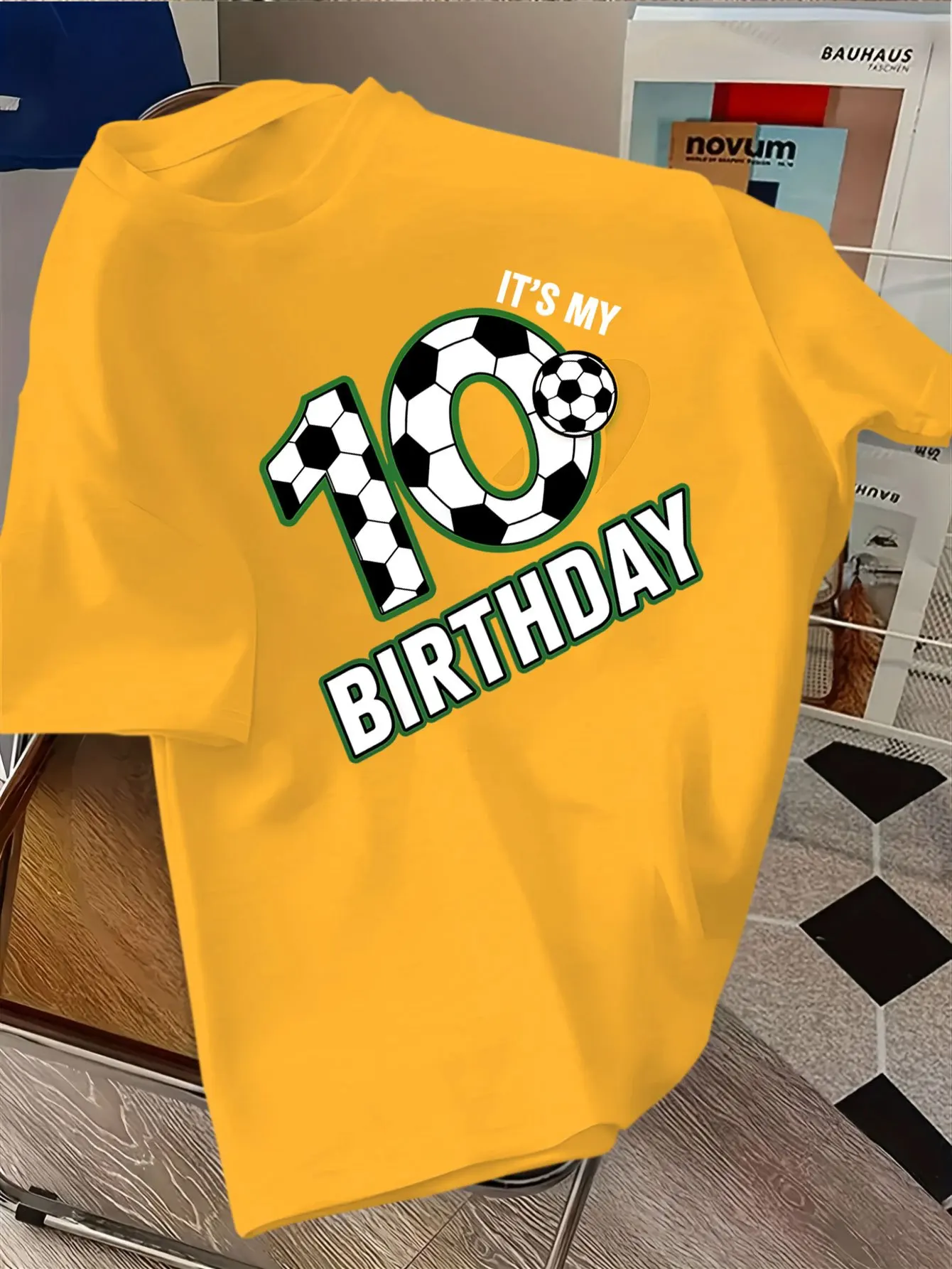 Kids Off White Cotton Tee It S My 10th Birthday Soccer Ball Pattern Number Ten Print Crew Neck Short Sleeve Football Party Tops