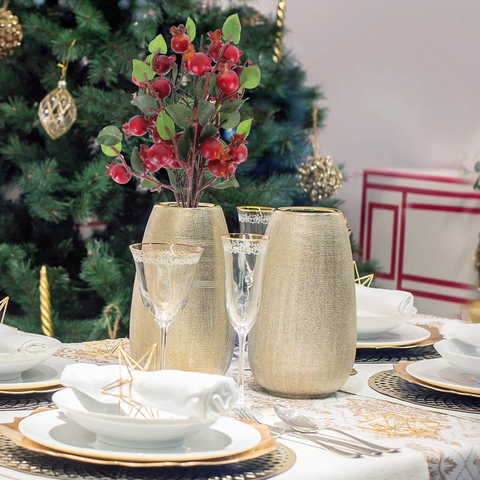 

1Pcs Christmas Artificial Bunch Red Berry Branch Realistic DIY Wedding Party Holiday Home Decor Photo Prop Simulation Berry