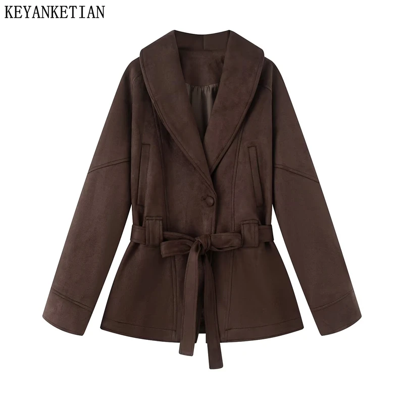 

KEYANKETIAN Autumn and winter new women's clothing Maillard lapel waist tie unique high-end windbreaker women coat