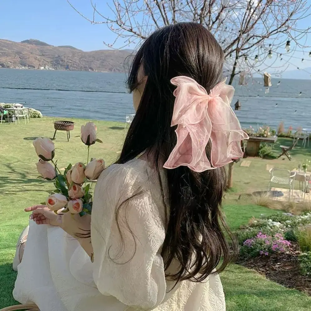 Fashion Ribbon Bowknot Hair Clips Barrettes Multi-layer Bow Hairpins Spring Clip Women Ponytail