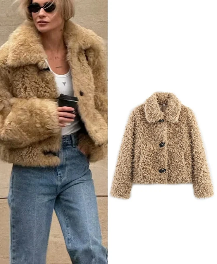 

Пальто из искусственного меха, осенняя меховая плюшевая пушистая куртка, свободная мягкая однотонная короткая верхняя одежда с мехом, элегантная женская новинка