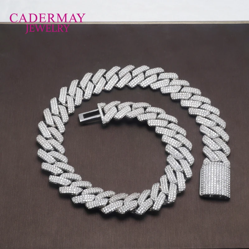Bling .Cadermay High-end Sparkle Hip Hop Necklace Bracelet 20MM Silver Gold Plated Iced D VVS1 Moissanite Miami Cuban Link Chain