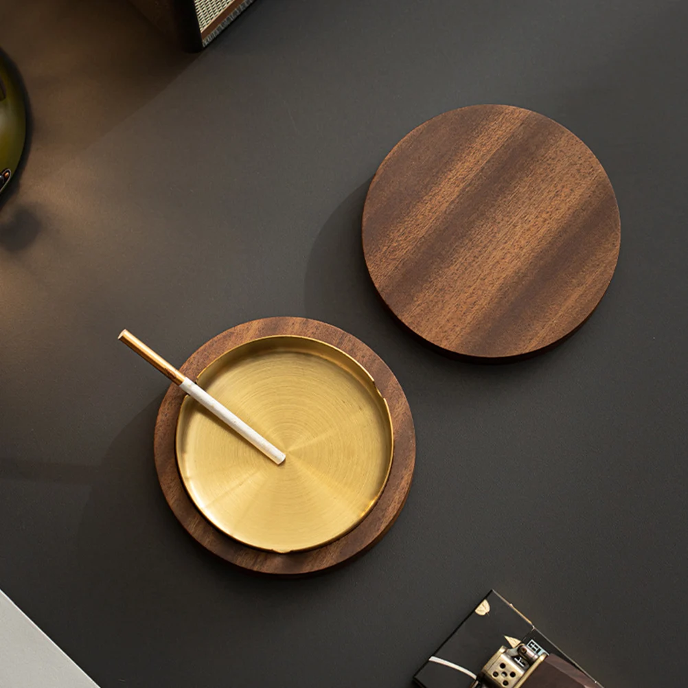

Wooden Ashtray With Metal Liner Round Lidded Windproof Desktop Holder For Home Office Indoor Use Cigarette Tray Decorative