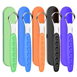 Portable Tongue Cleaner Tongue Scraper Reusable Stainless Steel Oral Mouth Brush Travel Case Black/Blue/Green Non-slip Handle