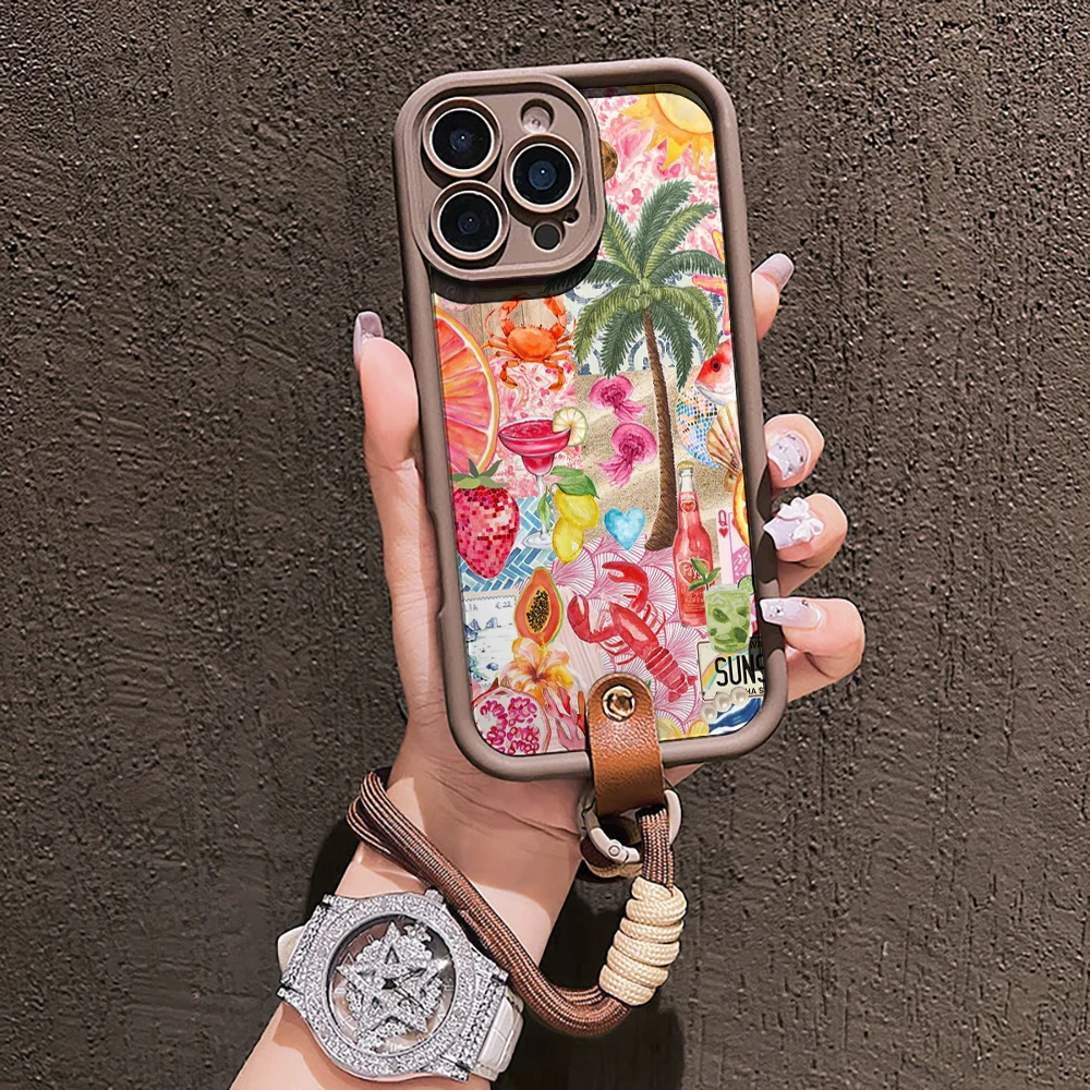 Urlaubs-Strand-Collage Silikon-Handyhülle für iPhone 17 16 17 Pro 15 14 13 12 11 Pro Max 16E 7 8 Plus XR XS mit Lanyard-Hülle – Detail 6