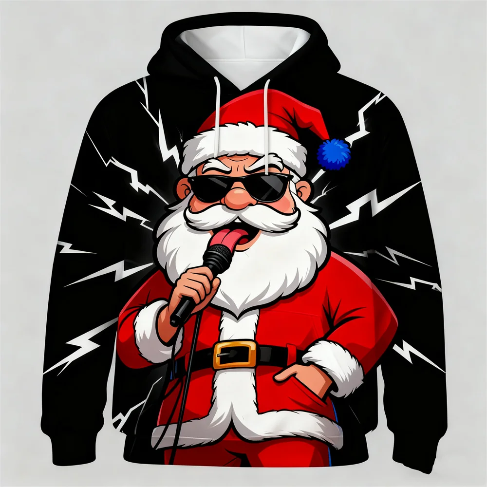 الرجال النساء مضحك سانتا كلوز الجرافيك هوديس 3D طباعة مجردة عيد الميلاد موضوع عارضة مقنعين قمم ملابس مريحة فضفاضة #6