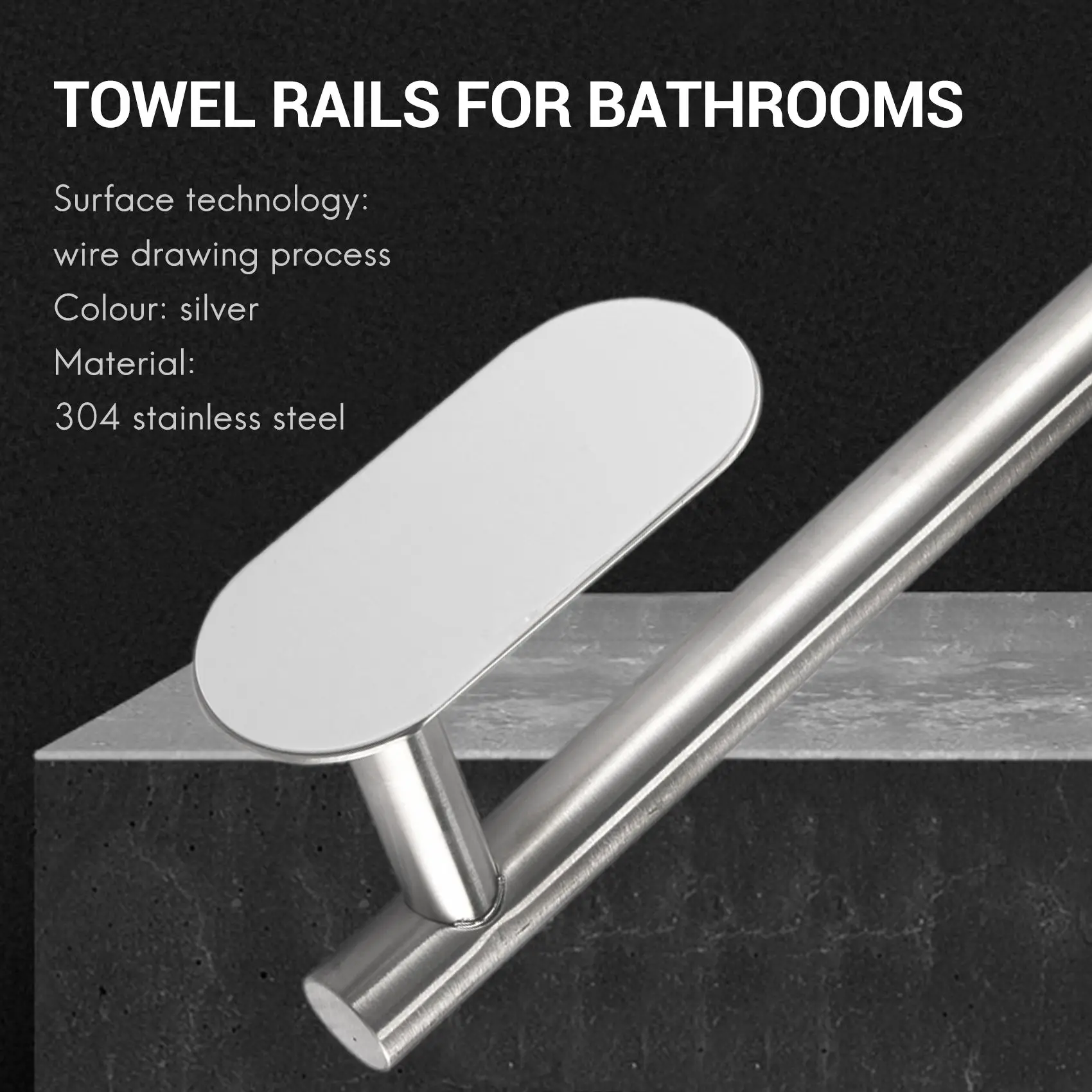 -AA95 Stainless Steel Towel Rail Self Adhesive Towel Rack For Bathroom Kitchen Toilet Wall Mounted Punch-Free Installation - view 3