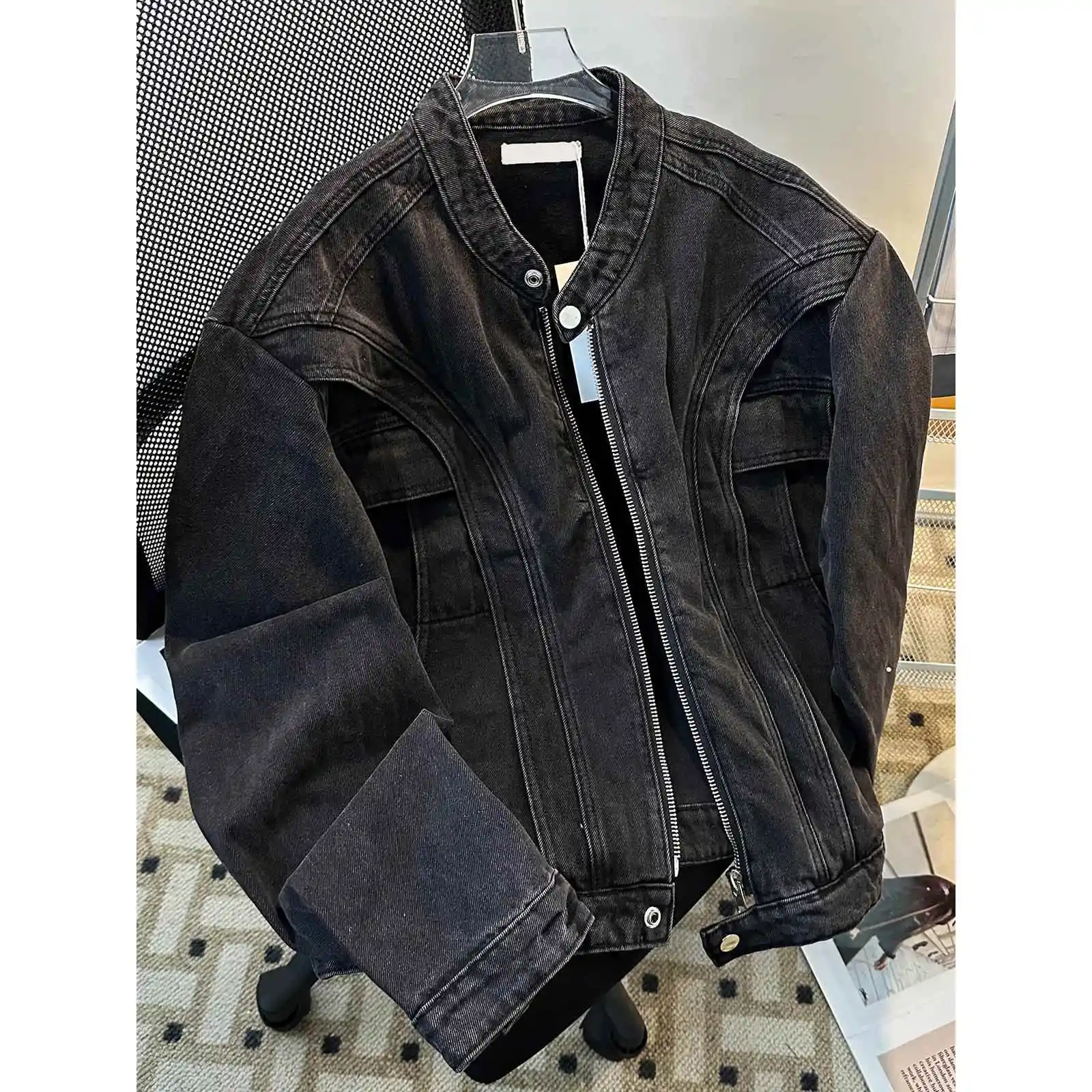 

Spring Autumn Zipper Denim Jaet Men's Stand Collar Waed High Street Spor Casual Faionable Youth Brand